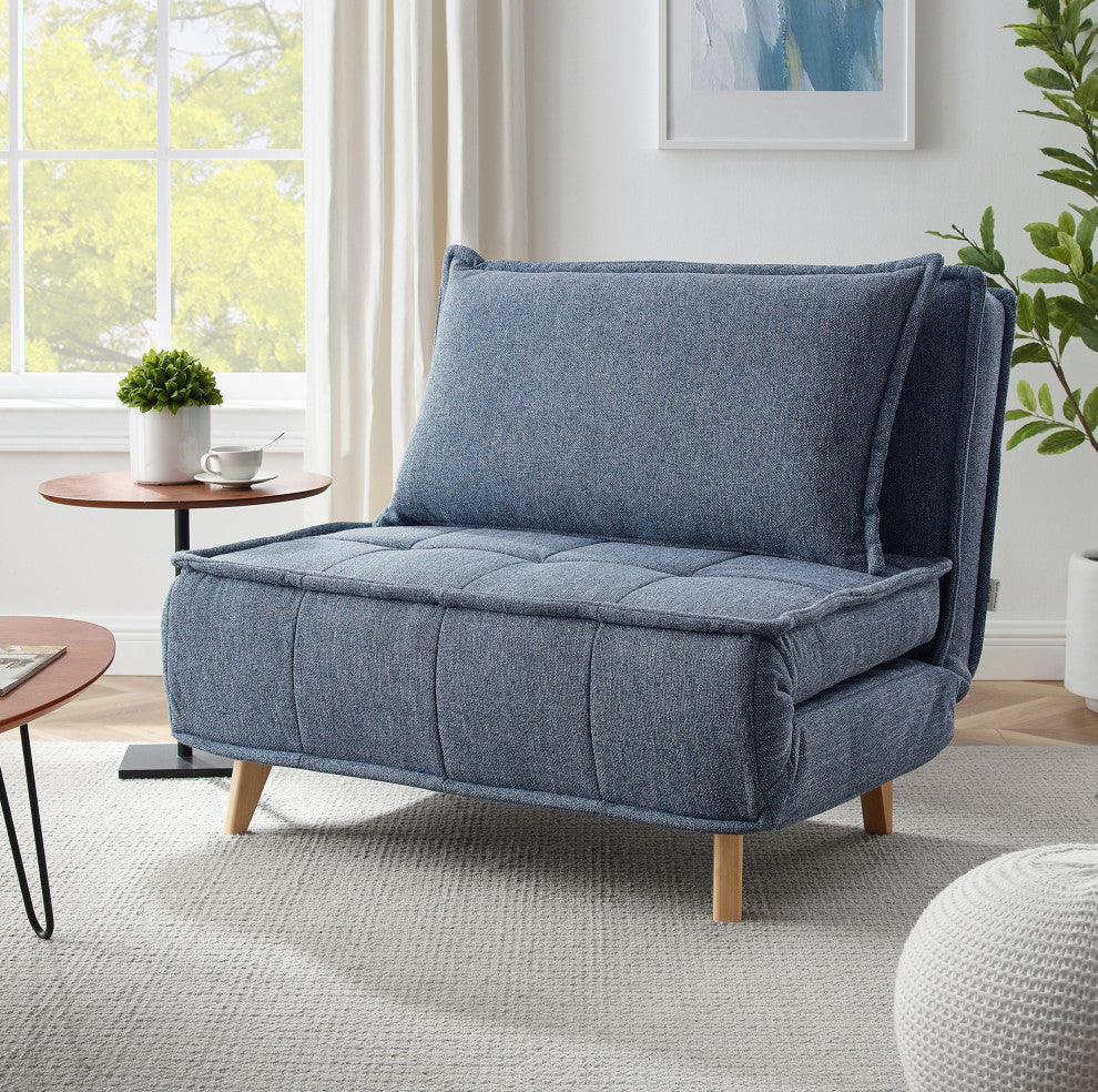 Modern Fabric Upholstered Convertible Sofa Bed Folding Sleeper Chair, Blue