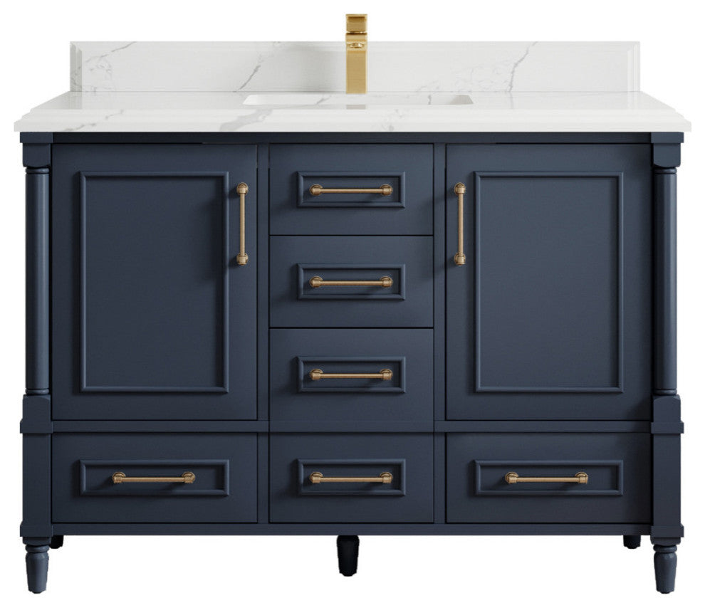 Aberdeen 48 Single Sink Bath Vanity in Hale Navy Blue  1.5" Calacatta Laza