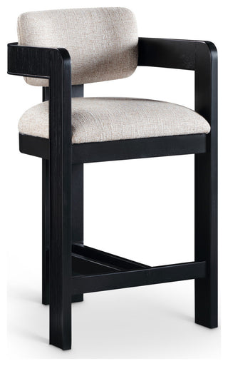 Sacha Upholstered Bar and Counter Stool, Beige, Linen Textured Fabric, Black