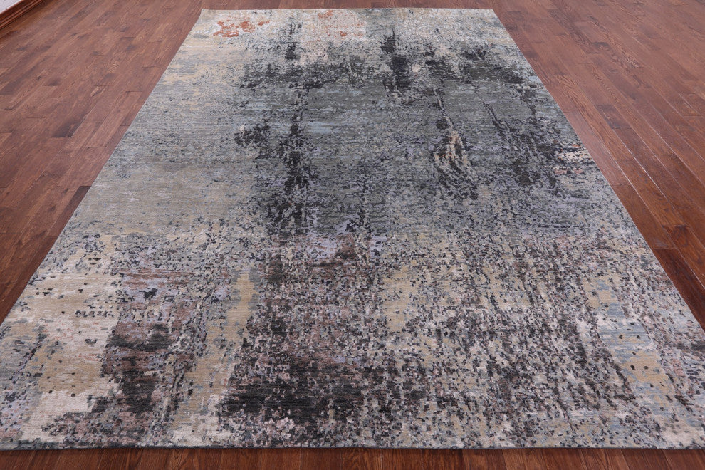 Abstract Wool and Silk Hand Knotted Rug 9' 0" X 12' 3" Q8873