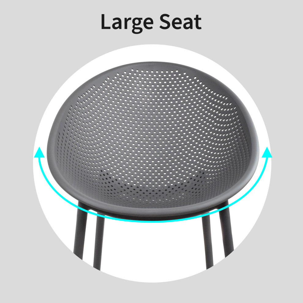 Modern Plastic Lounge Chair Perforated Egg Shaped Seat for Indoor/Outdoor, Grey