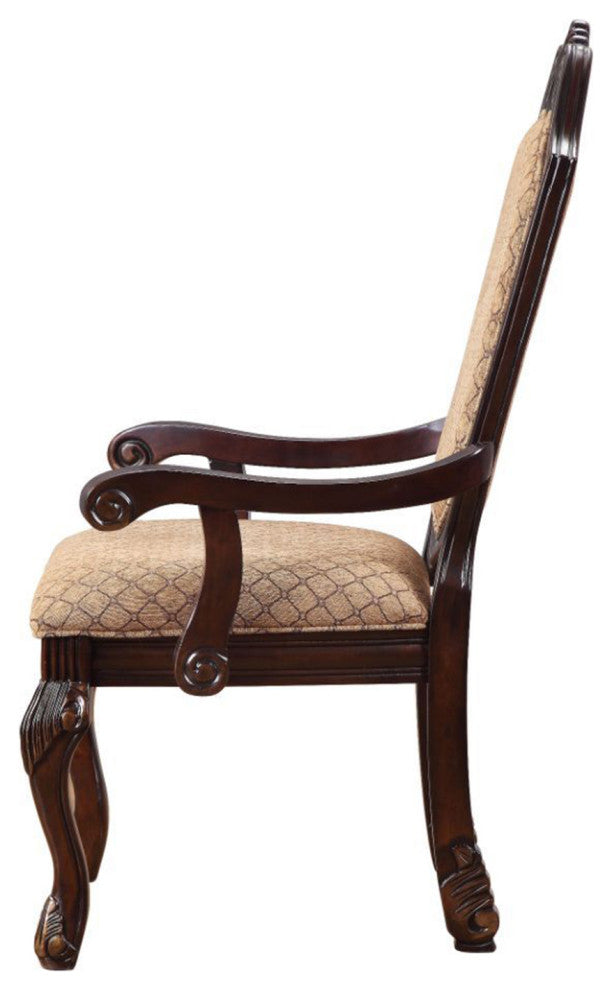 Set of 2 Upholstered Arm Chair, Brown/Espresso Finish