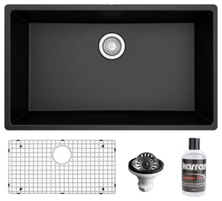 Karran QU-812 Undermount 32.5" Large Single Bowl Quartz Sink Kit, Black