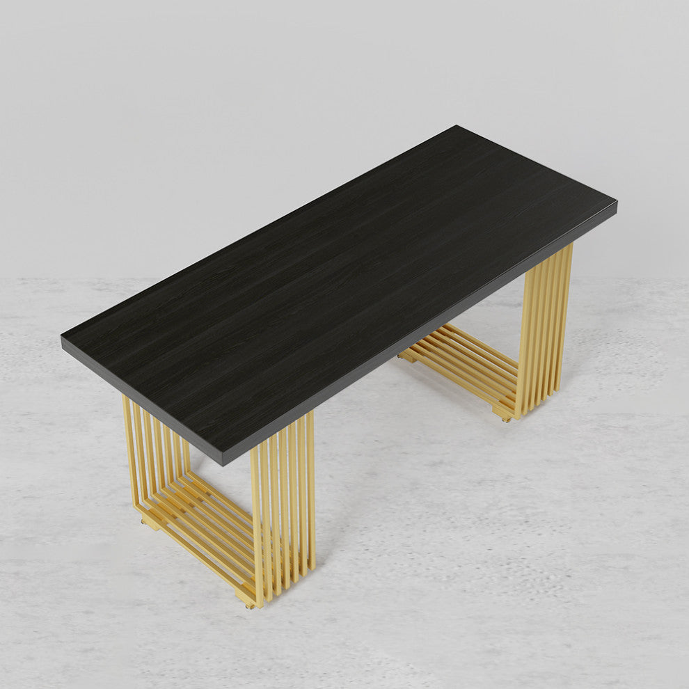 Modern Black Computer Desk Rectangular Desk with Solid Wood Table Top, Small