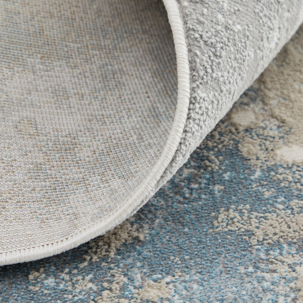 Oria Industrial Abstract Area Rug, Blue/Gray/Ivory, 10'x13'2"