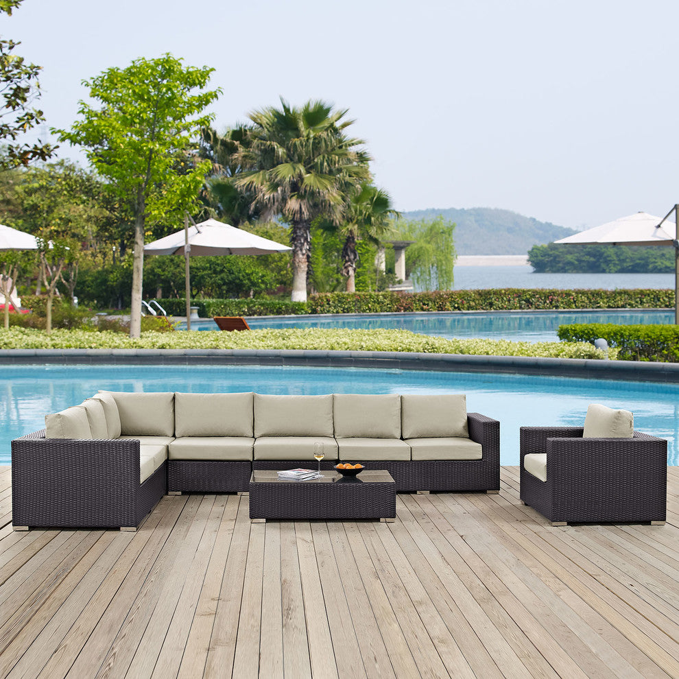 Espresso Beige Convene 7-Piece Outdoor Patio Sectional Set