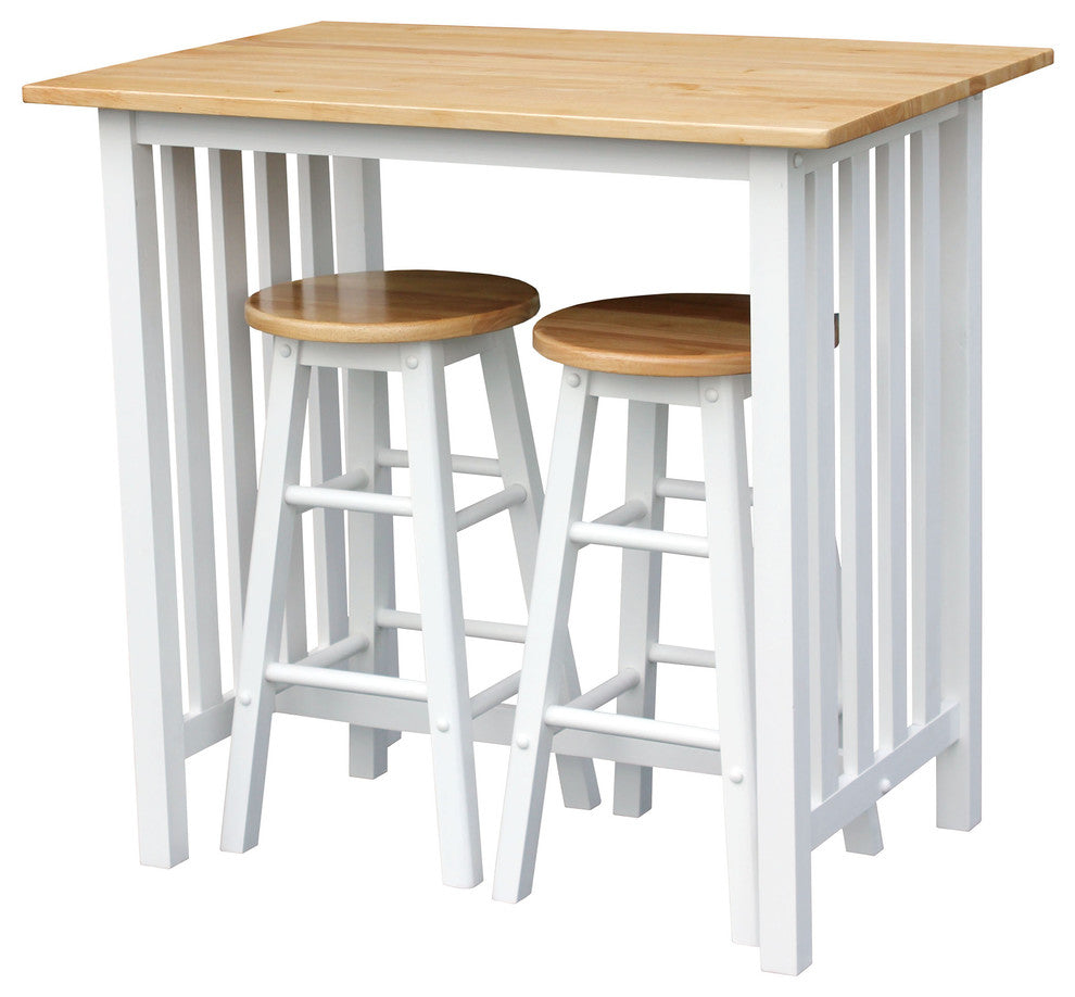 3-Piece Breakfast Set With Solid American Hardwood Top, White