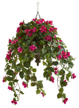 37" Bougainvillea Artificial Plant in Hanging Metal Bowl