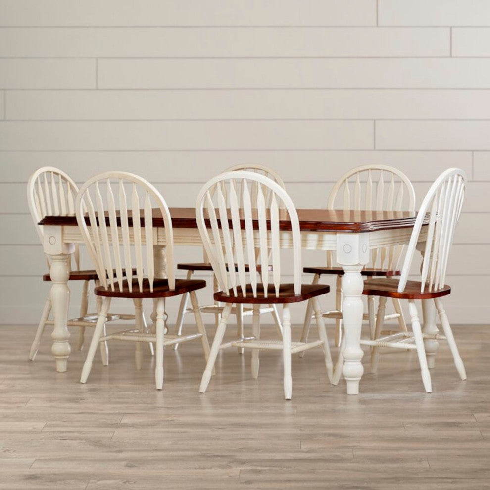 72" Rectangular Extendable Dining Table, Antique White and Chestnut Brown