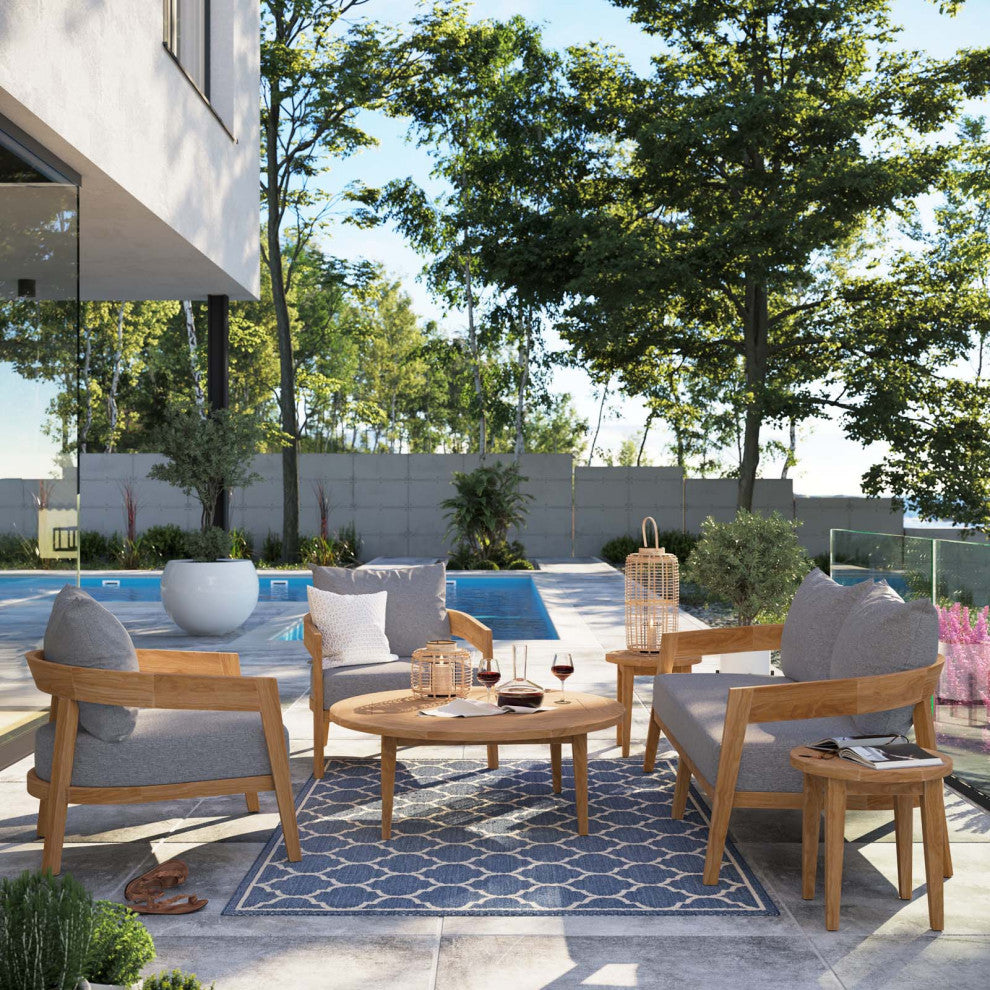 Brisbane 6-Piece Teak Wood Outdoor Patio Set, Natural Gray
