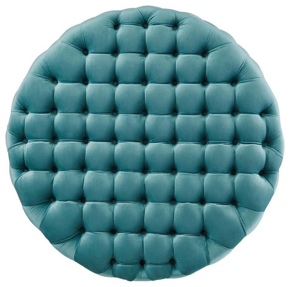 Amour Tufted Button Large Round Performance Velvet Ottoman