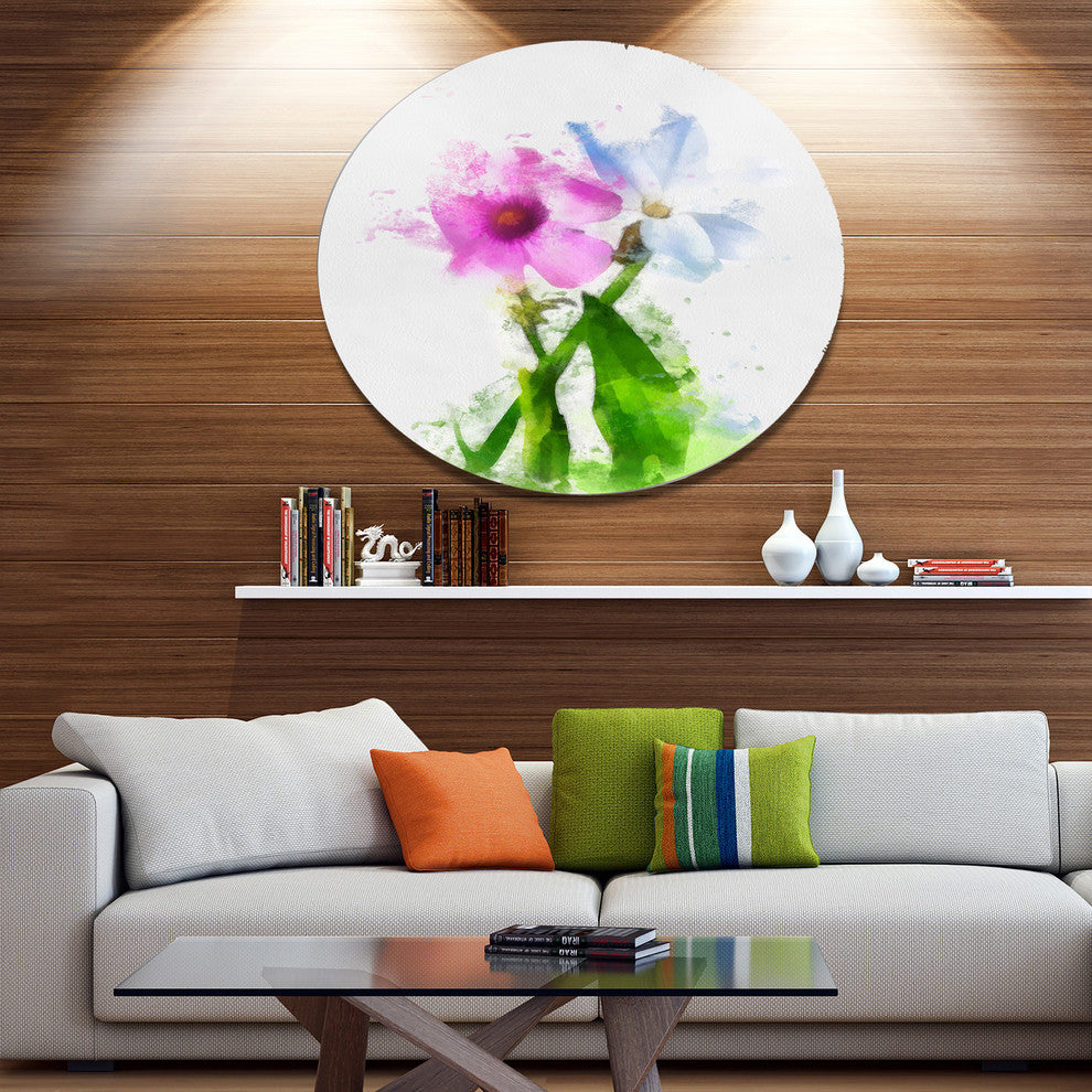 Purple Mallow And Blue Chamomile, Floral Disc Metal Wall Art, 23"