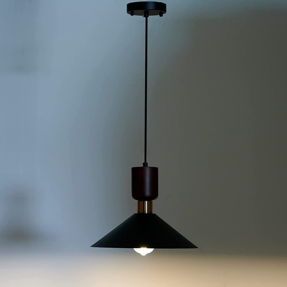 Vintage Wood Pendant Lighting Fixture Black Hanging Lamp for Kitchen