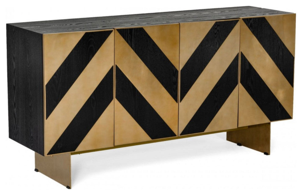 Modrest Perret Glam Black Ash and Brushed Brass Modern Buffet