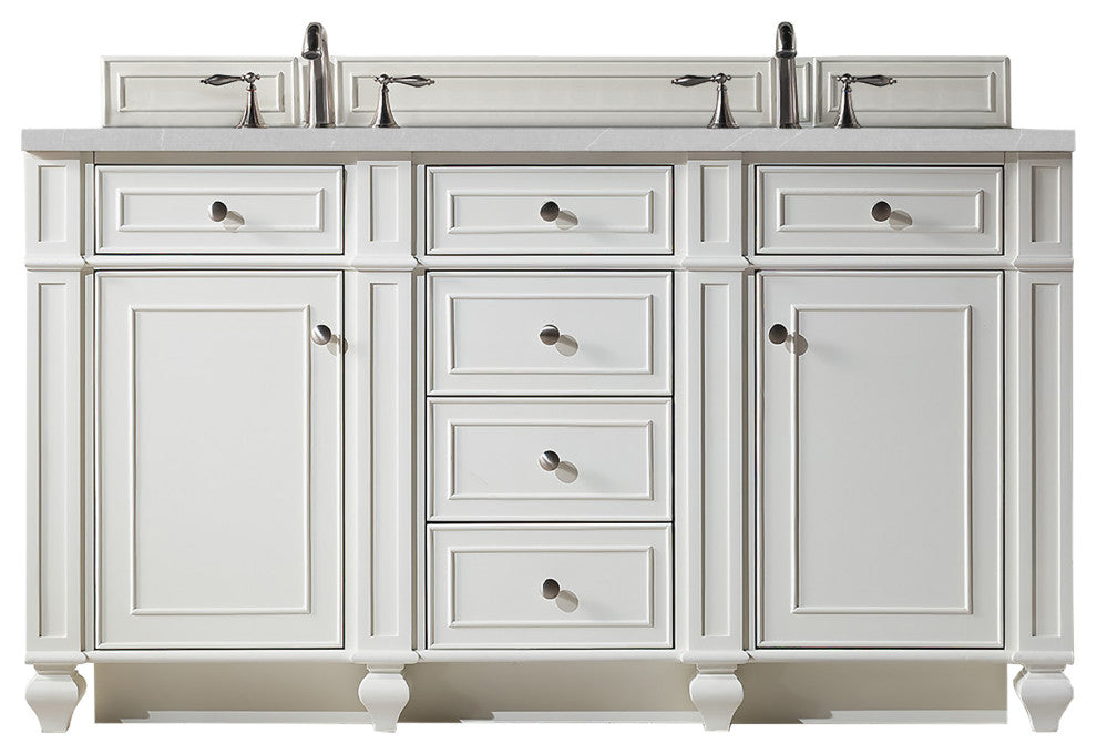 Bristol 60" Double Vanity, Bright White, Eternal Serena Quartz Top