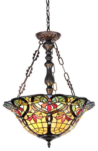 BERTRAM Tiffany-style 3 Light Victorian Inverted Ceiling Pendant 18inches Shade