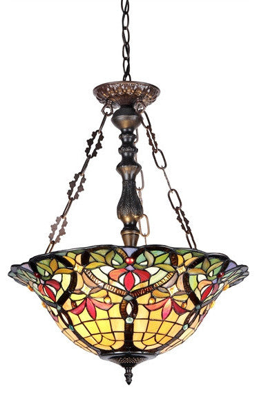 BERTRAM Tiffany-style 3 Light Victorian Inverted Ceiling Pendant 18inches Shade