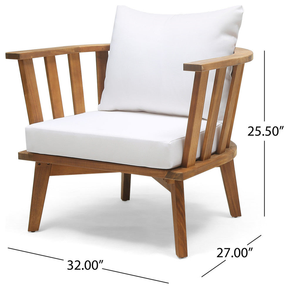 Dean Outdoor Wooden Club Chair With Cushions, Set of 2