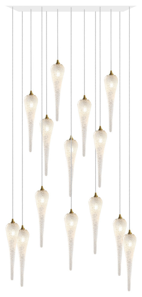 Icicle 14 Blown Glass Chandelier, White, 60", Clear Glass
