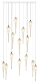 Icicle 14 Blown Glass Chandelier, White, 60", Clear Glass