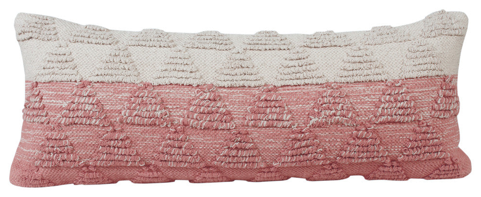 Textured Pyramids Color Block Cotton Throw Pillow, Pink, 14"x36"