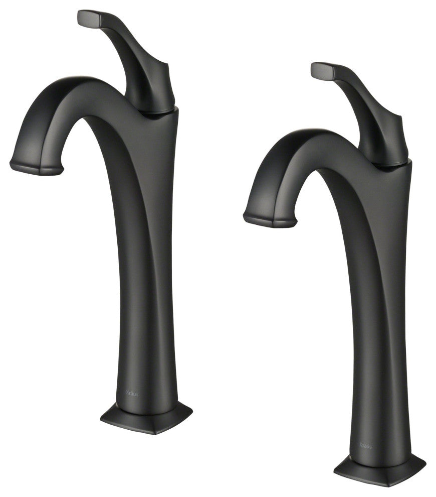 Kraus Arlo Single Handle Vessel Faucet, Pop Up Drain, Rubbed Bronze, Set of 2