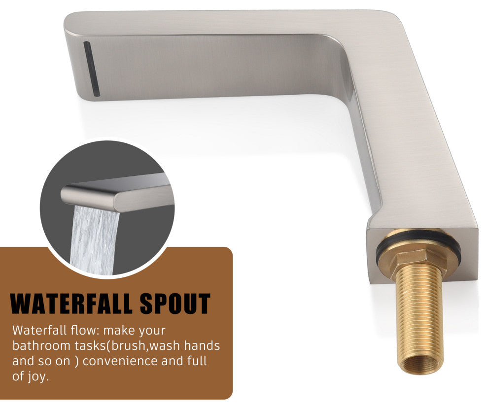 CASAINC Roman Tub 3 Hole Bathtub Sink Faucet Set Waterfall Spout, Brushed Nickel
