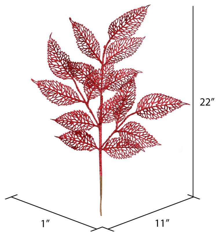 Vickerman L190505 22" Burgundy Glitter Bay Leaf Lace Artificial Christmas Spray