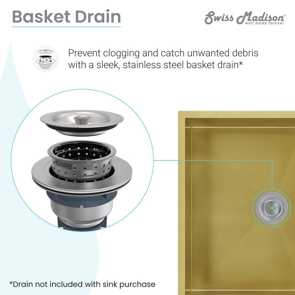 Plaisir 27"x19" Stainless Steel, Undermount Kitchen Sink, Gold