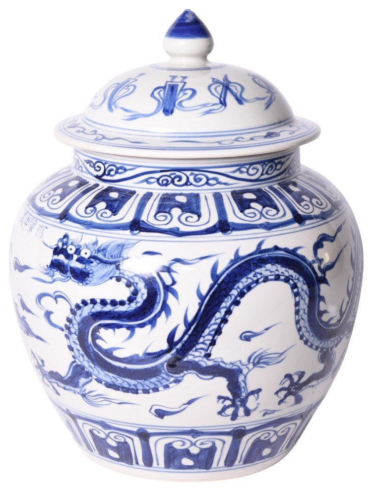 B&W Ginger Jar W/ Dragon Motif