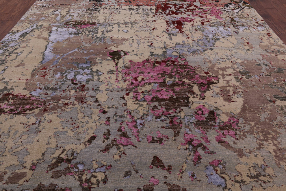 Contemporary Wool and Silk Handmade Abstract Rug 9' 0" X 12' 5" Q6343