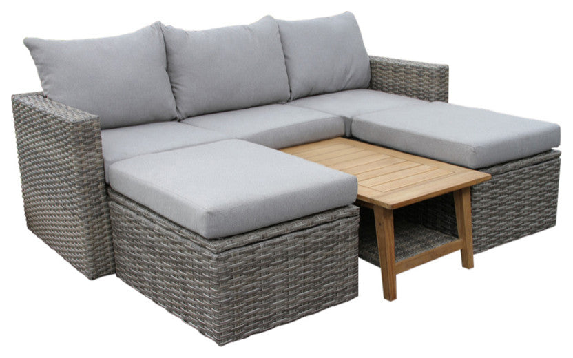 4-Piece Teak and Wicker Storage Patio Set
