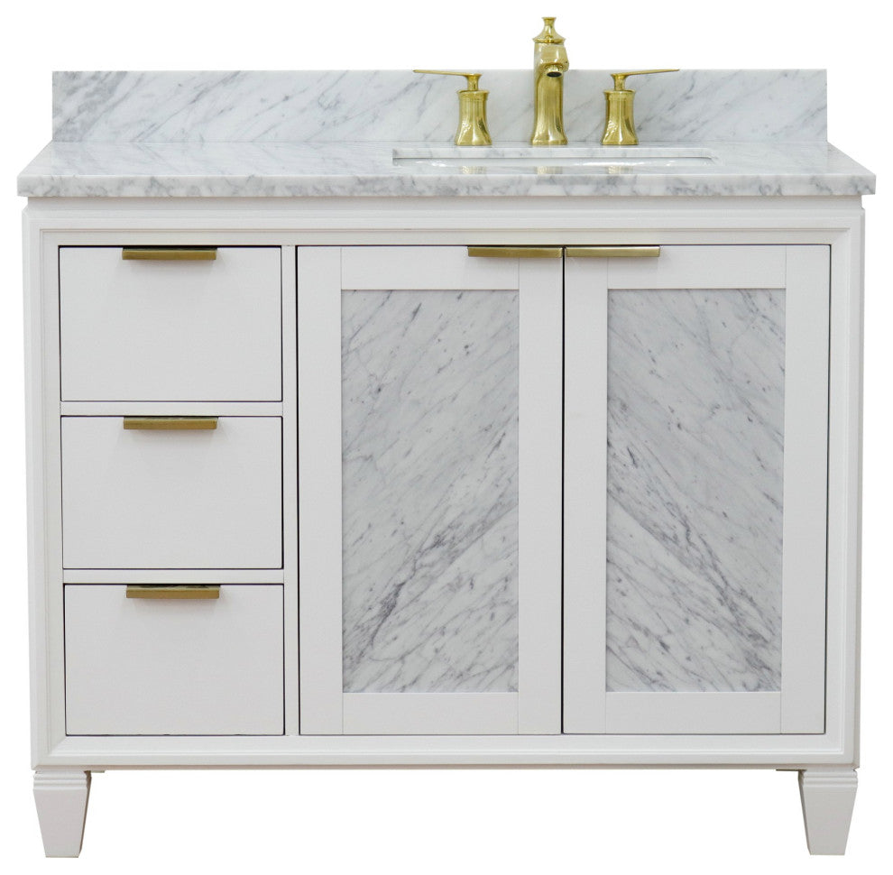 43" Single Vanity, White Finish With White Carrara