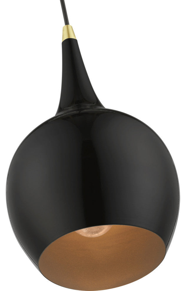 Andes 1 Light Shiny Black With Polished Brass Accents Mini Pendant