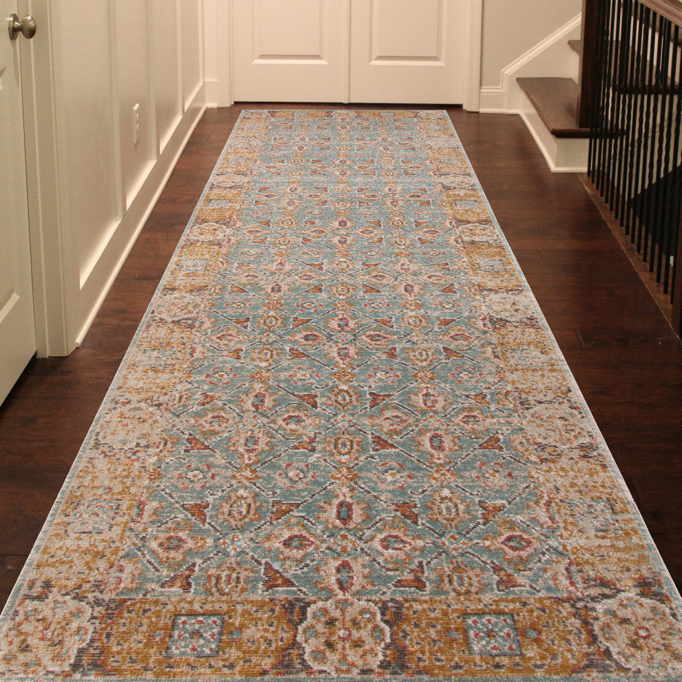 Ethnicia Watton Vintage Teal Area Rug, 2'7"x7'6"