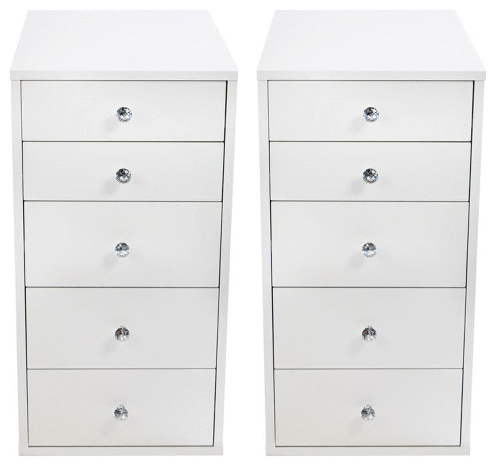 SlayStation 5-Drawer Vanity Storage Unit, Bright White, Pair