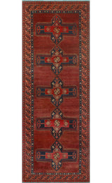 Fine Vintage Distressed Beresfor Burgundy/Navy Runner, 4'4x12'8