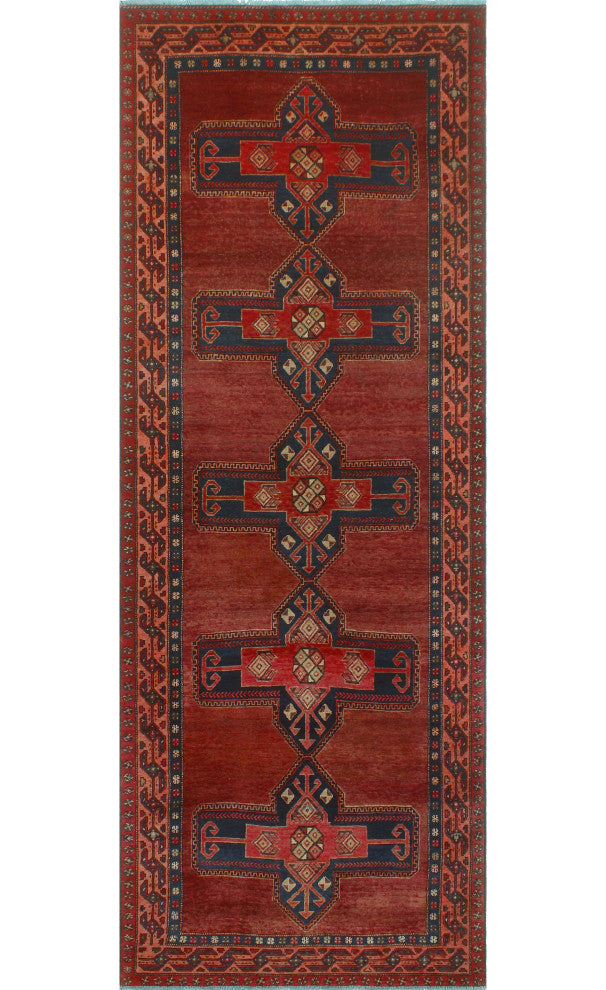 Fine Vintage Distressed Beresfor Burgundy/Navy Runner, 4'4x12'8