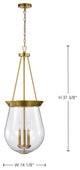 Boliver 3 Light Pendant, 14", Vintage Brass Finish, Clear Seeded Glass