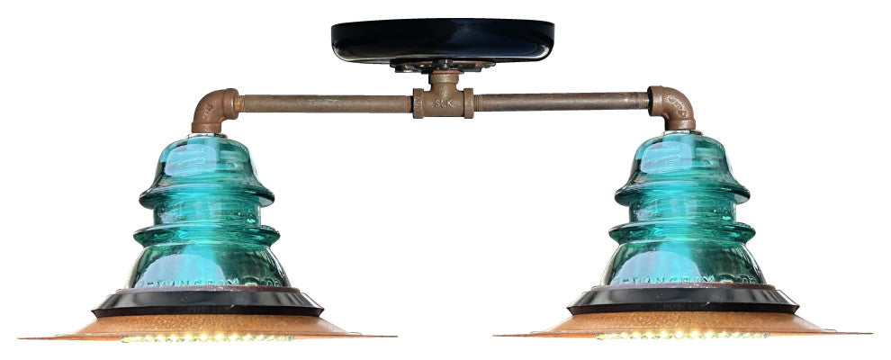 Insulator Light 7" Rusted Metal Hood Ceiling Light, Blue/Green