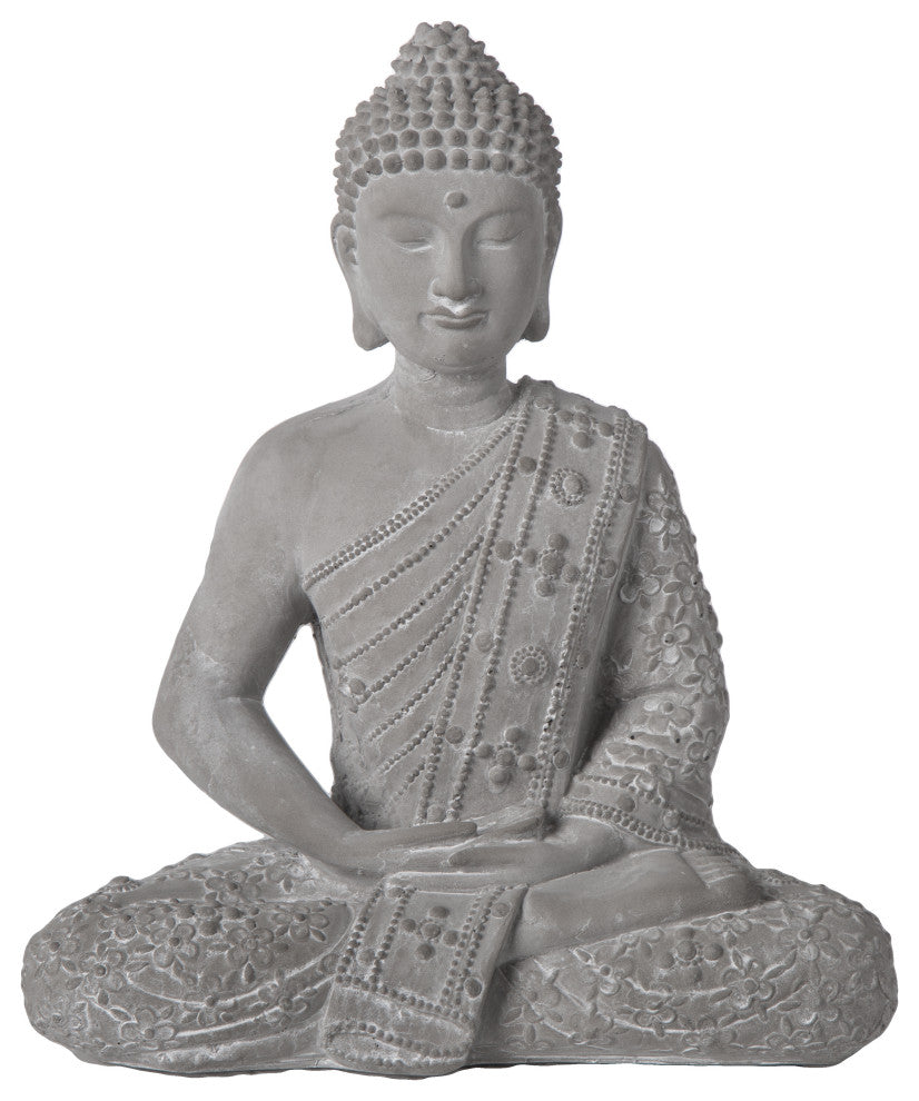 Cement Meditating Sash Buddha Figurine Washed Concrete Gray Finish