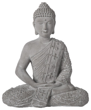Cement Meditating Sash Buddha Figurine Washed Concrete Gray Finish