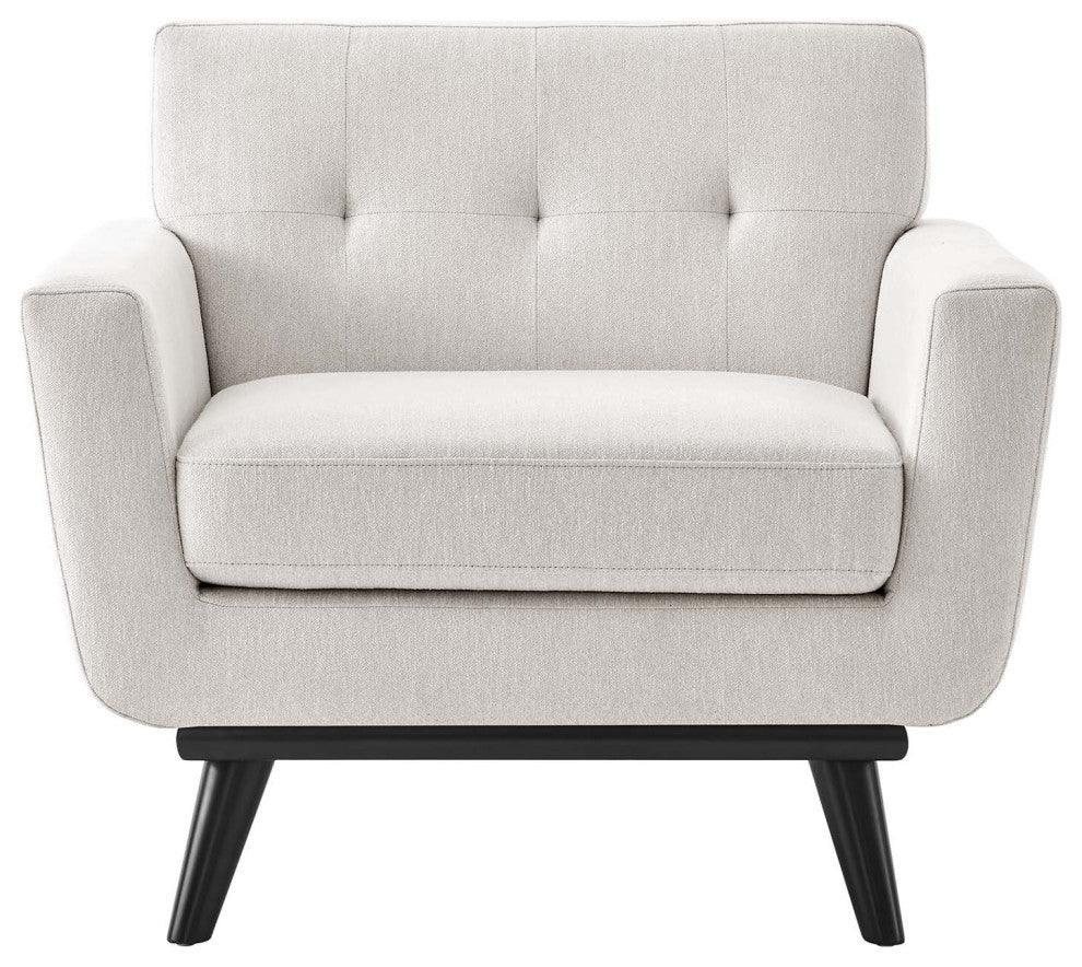 Armchair Accent Chair, Ivory White, Fabric, Modern, Mid Century Hotel Lounge