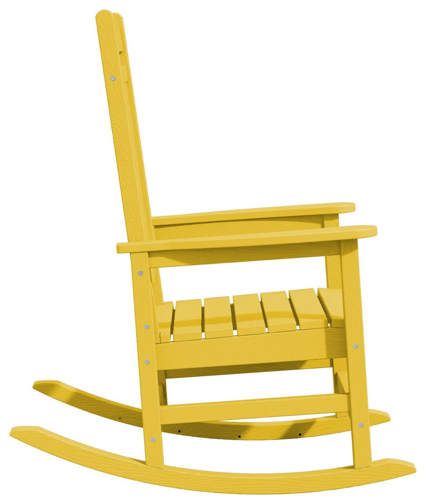 All-Weather HDPE Patio Rocker With High Back and Classic Slat Design, Yellow