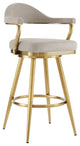 Justin 30" Swivel Bar Stool With Gold Brushed Stainless Steel and Taupe Fabric