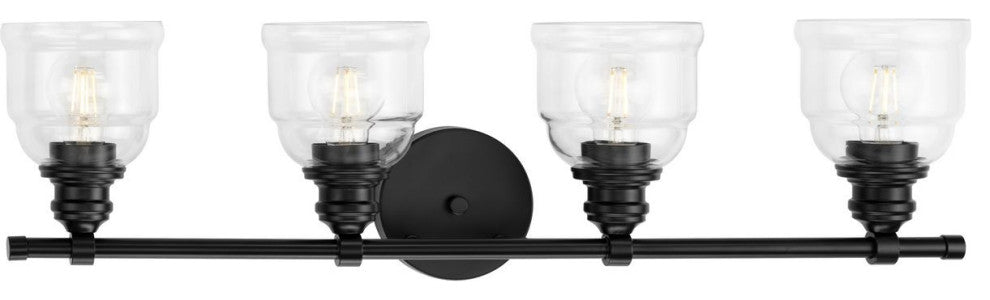 Ambrose Collection 29" 4-Light Matte Black Clear Glass Bath Vanity Light