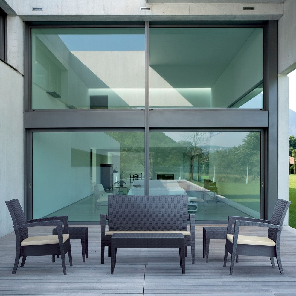 Miami 6-Piece Wickerlook Seating Set, Dark Gray With Acrylic Fabric Cushions