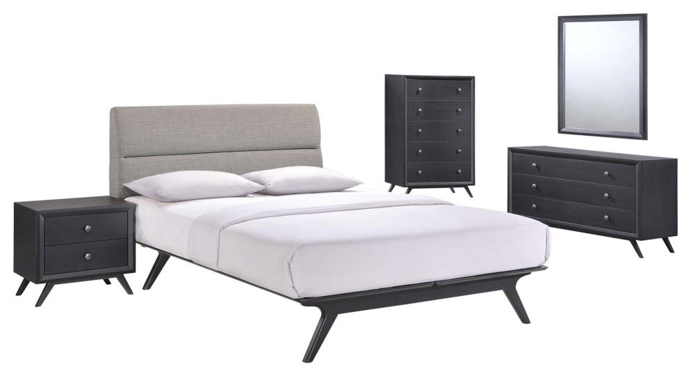 Modway Bedroom Addison 5-Piece Queen Bedroom Set, Black/Gray