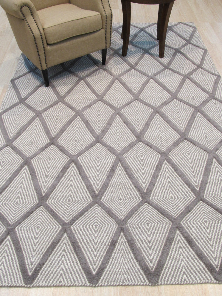 Handmade Wool Gray Transitional Trellis Xavier Rug, 8'x10'