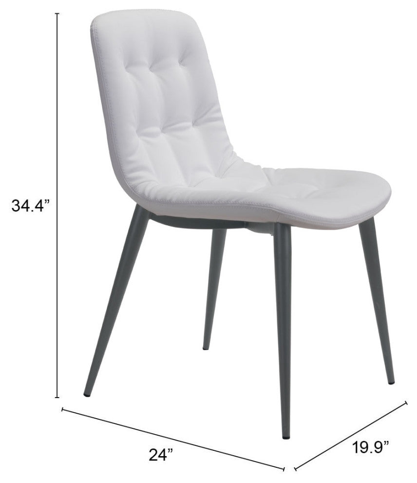 Dining Chair, Set of 2, Faux Vinyl Leather, Steel, White, Dark Gray, Cafe